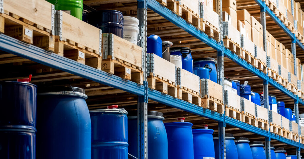 chemical samples on a shelf